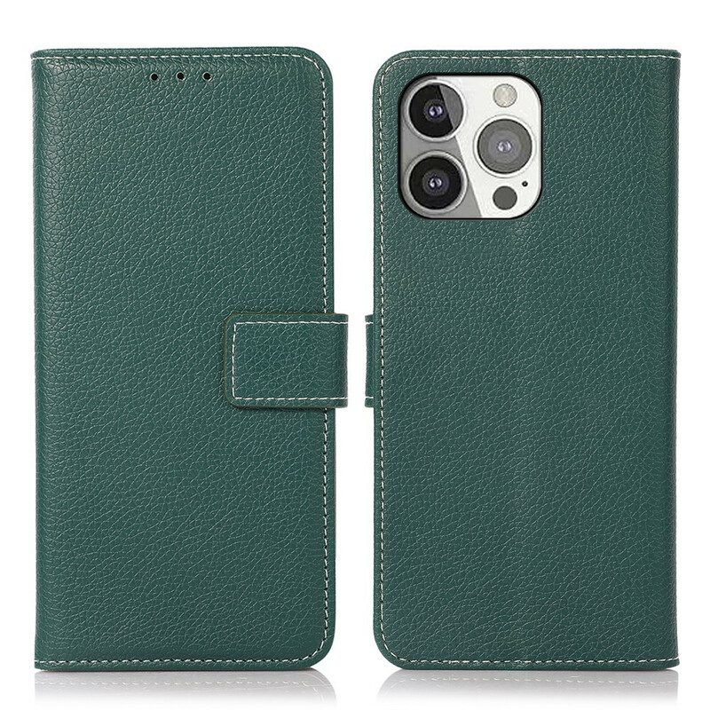 Custodia in pelle iPhone 13 Pro Cuciture Litchi Effetto Pelle