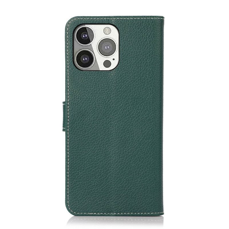 Custodia in pelle iPhone 13 Pro Cuciture Litchi Effetto Pelle