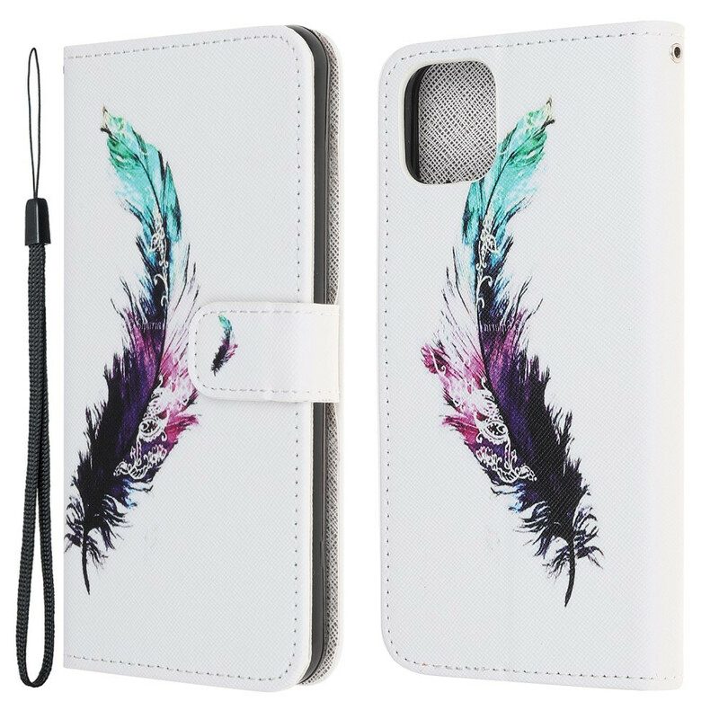 Custodia in pelle iPhone 13 Pro Piuma Con Cordino
