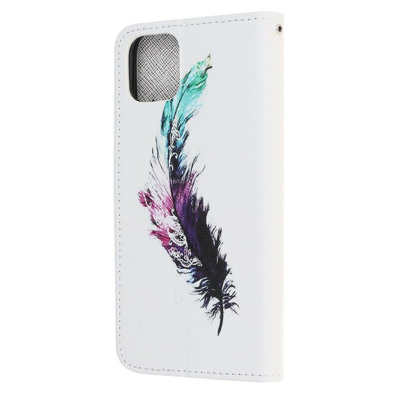 Custodia in pelle iPhone 13 Pro Piuma Con Cordino