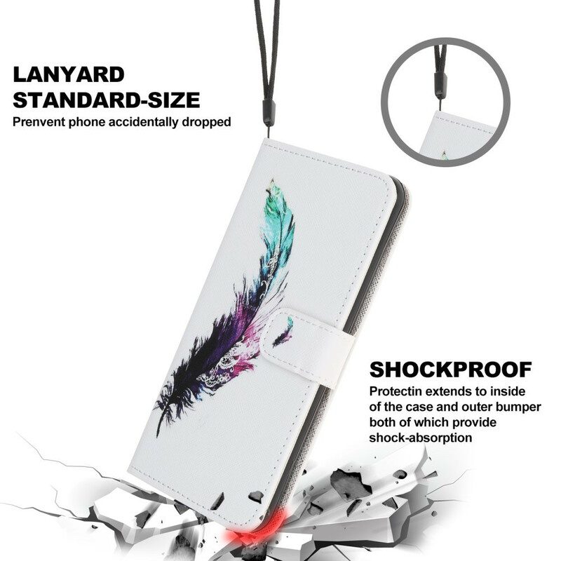 Custodia in pelle iPhone 13 Pro Piuma Con Cordino