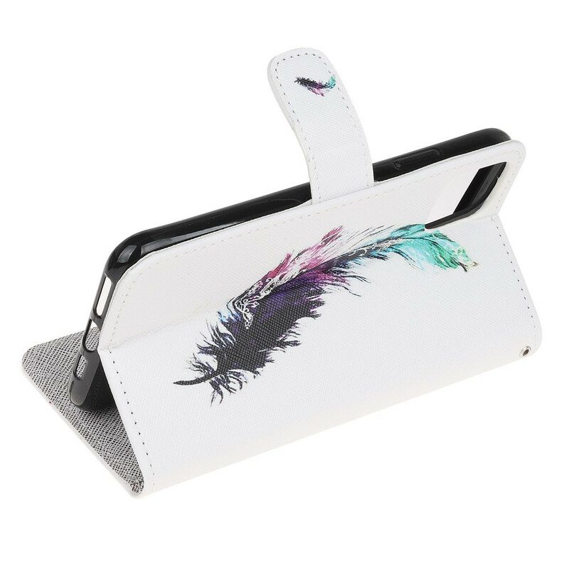 Custodia in pelle iPhone 13 Pro Piuma Con Cordino
