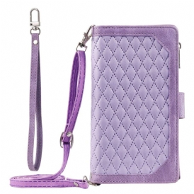 Custodia in pelle iPhone 13 Pro Stile Trapuntato Con Tracolla