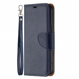 Custodia in pelle iPhone 13 Pro Strappy Effetto Pelle Color Litchi