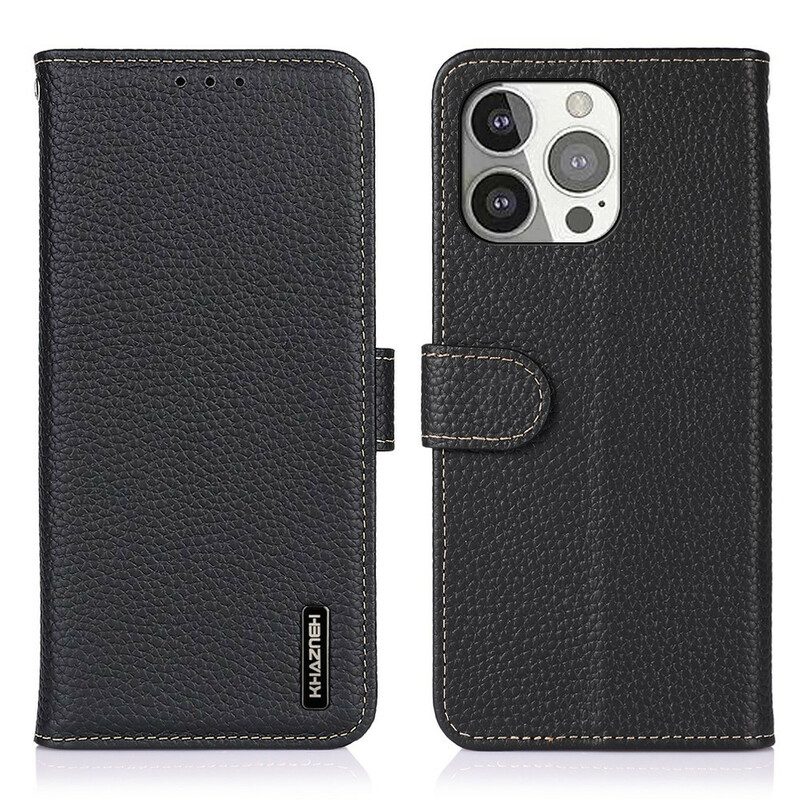 Custodia in pelle iPhone 13 Pro Vera Pelle Di Litchi Khazneh