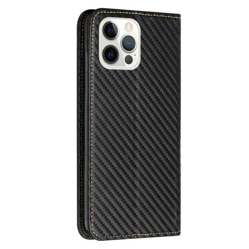 Folio Cover iPhone 13 Pro Custodia in pelle Cinturino In Fibra Di Carbonio