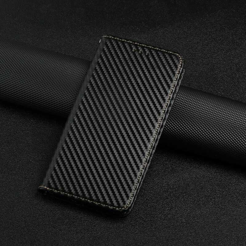 Folio Cover iPhone 13 Pro Custodia in pelle Cinturino In Fibra Di Carbonio