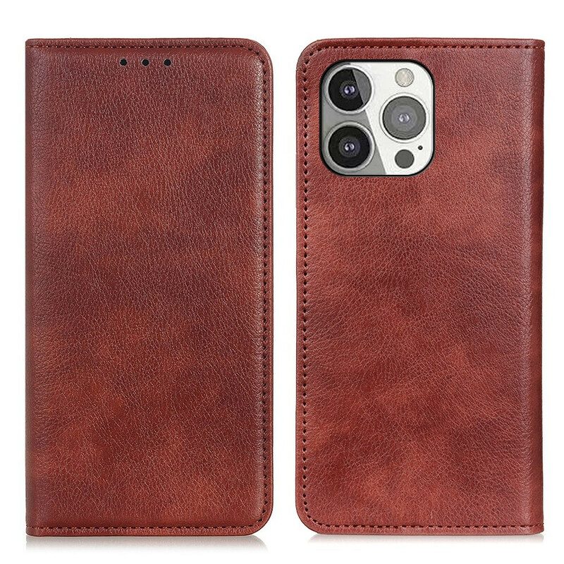 Folio Cover iPhone 13 Pro Custodia in pelle Pelle Crosta Litchi