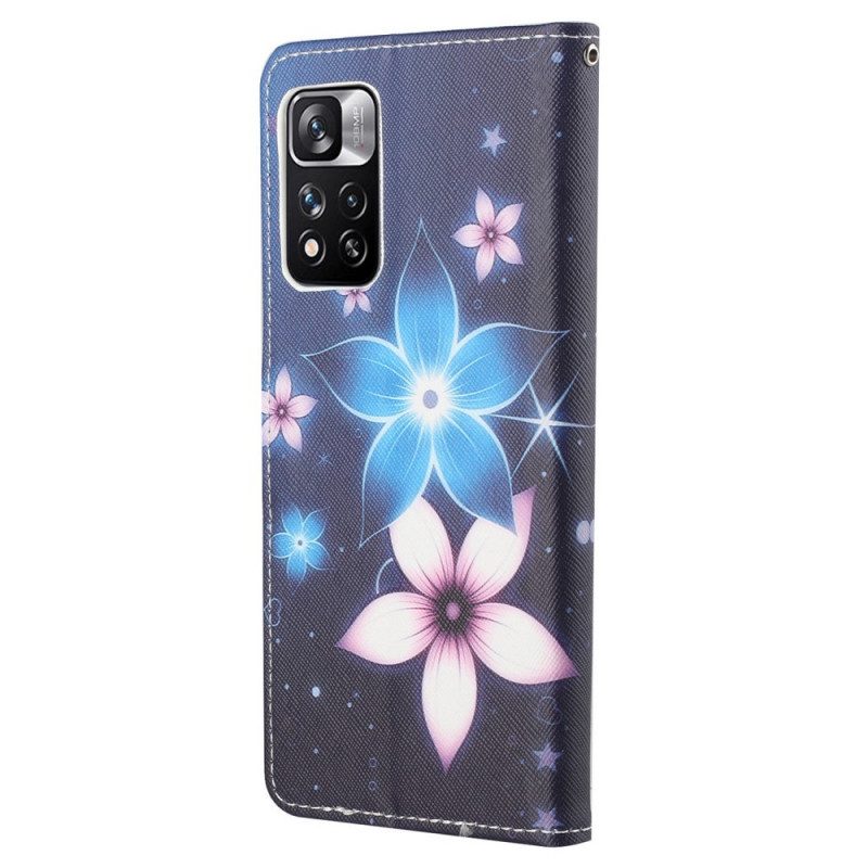 Custodia in pelle Xiaomi Redmi Note 11 Pro / 11 Pro 5G Cinturino Lunare Fiori