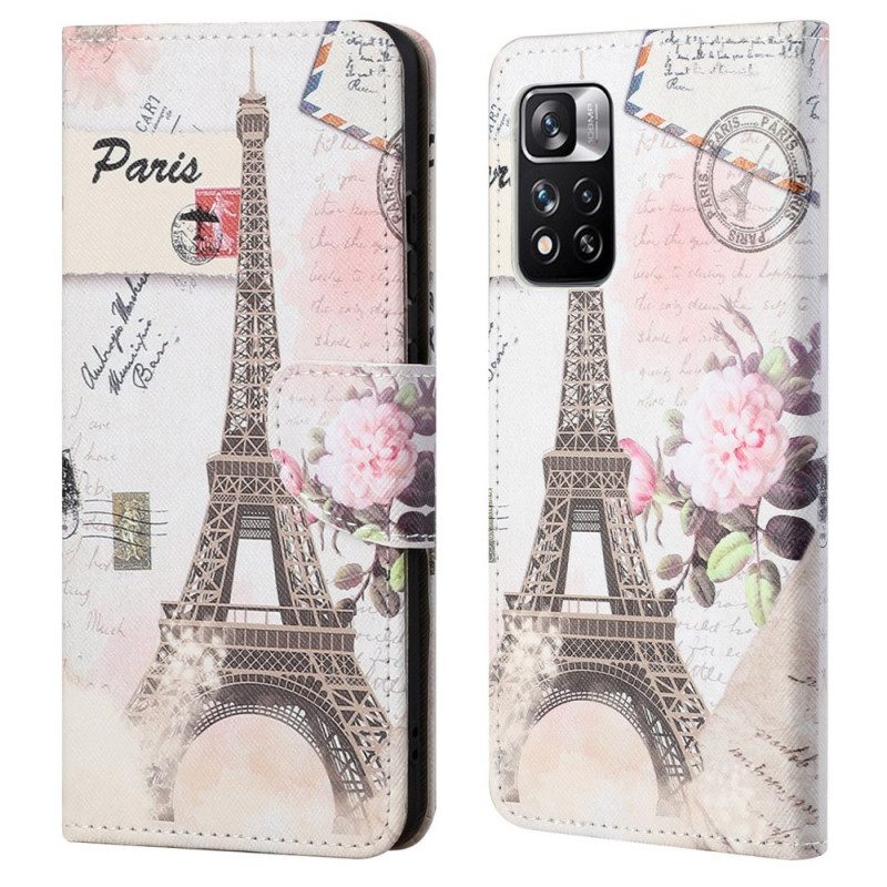 Custodia in pelle Xiaomi Redmi Note 11 Pro / 11 Pro 5G Retrò Torre Eiffel