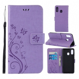 Custodia in pelle Samsung Galaxy A30 Farfalle E Fiori