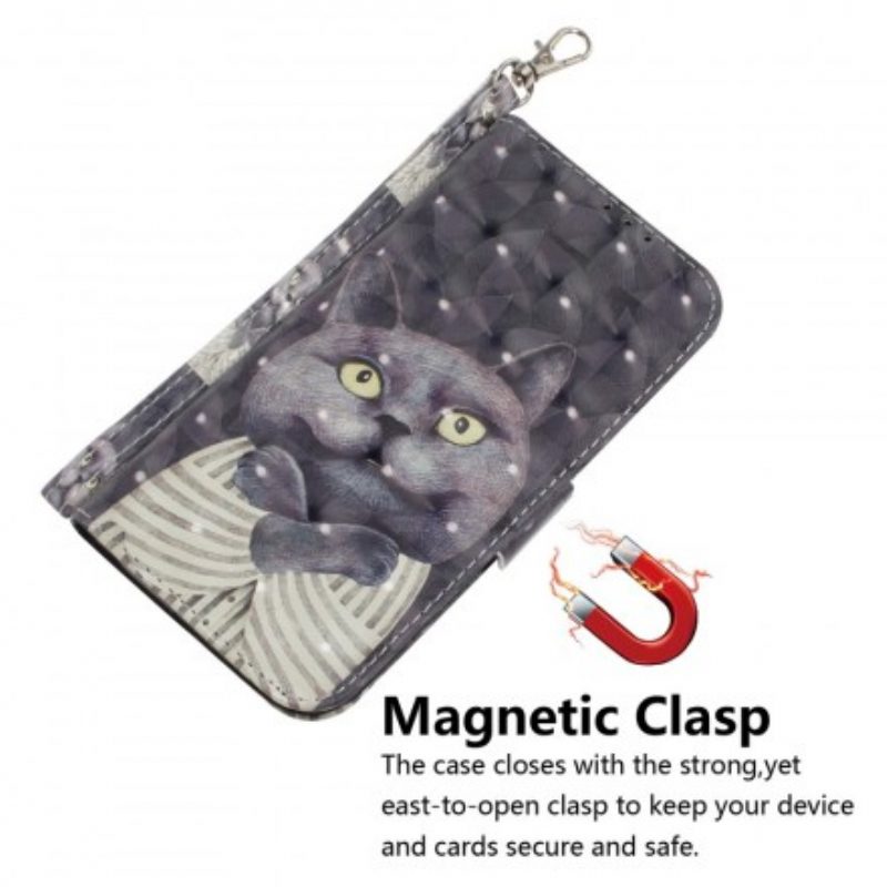 Custodia in pelle Samsung Galaxy A30 Gatto Grigio Con Cinturino
