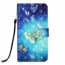 Folio Cover Samsung Galaxy A30 Farfalle Dorate Con Cinturino