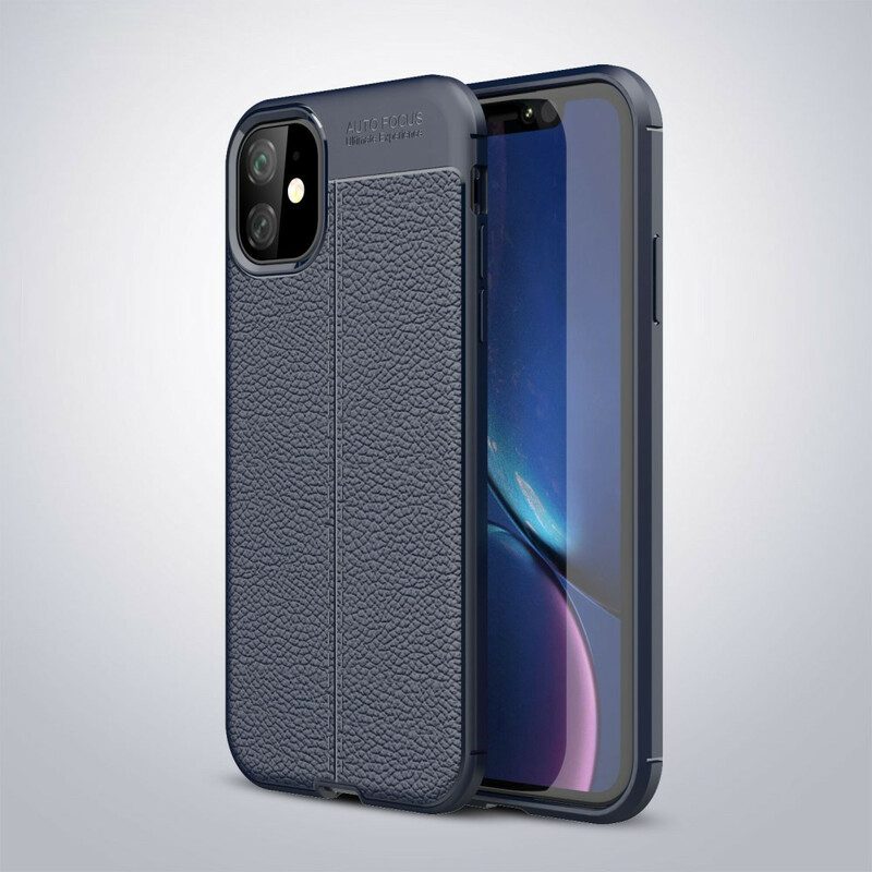 Cover iPhone 11 Doppia Linea Litchi Effetto Pelle