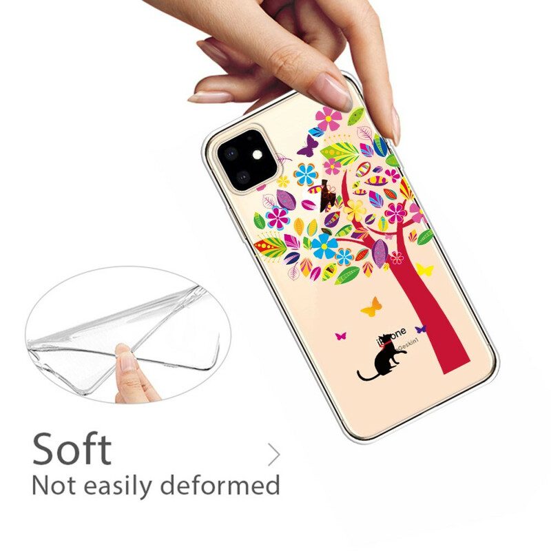 Cover iPhone 11 Gatto Sotto L'albero Colorato