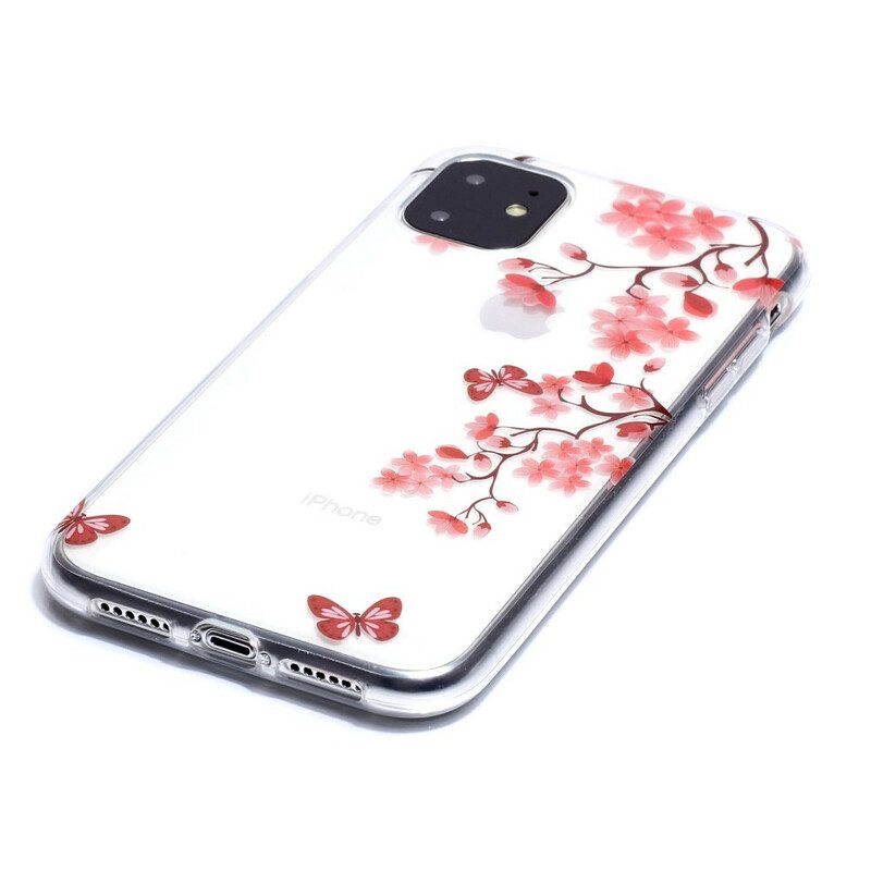 Cover iPhone 11 Ramo Trasparente Con Farfalle
