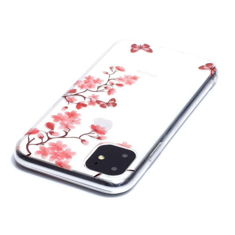 Cover iPhone 11 Ramo Trasparente Con Farfalle
