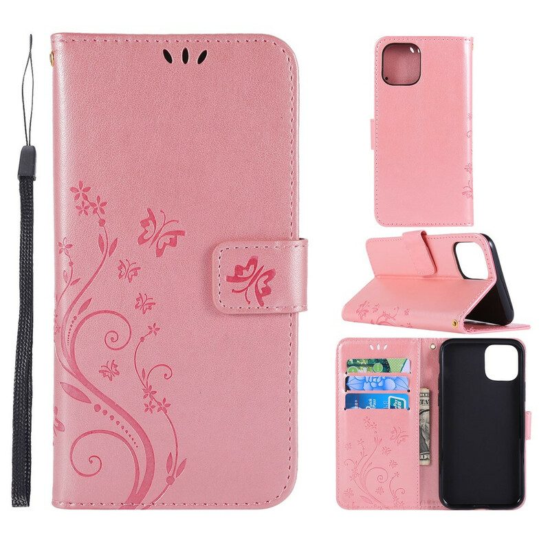 Custodia A Portafoglio iPhone 11 Farfalle E Fiori