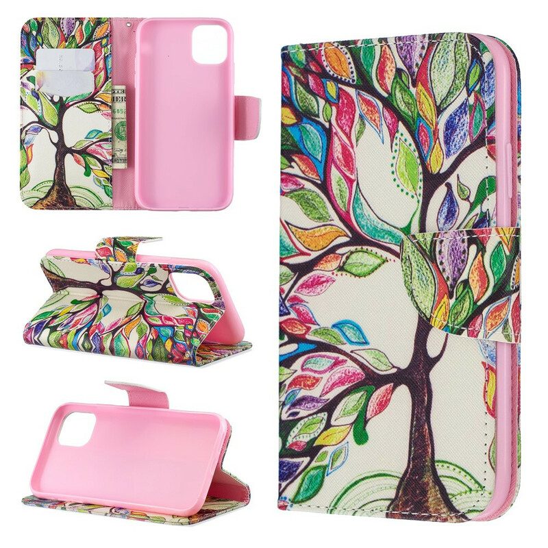 Custodia in pelle iPhone 11 Albero Colorato
