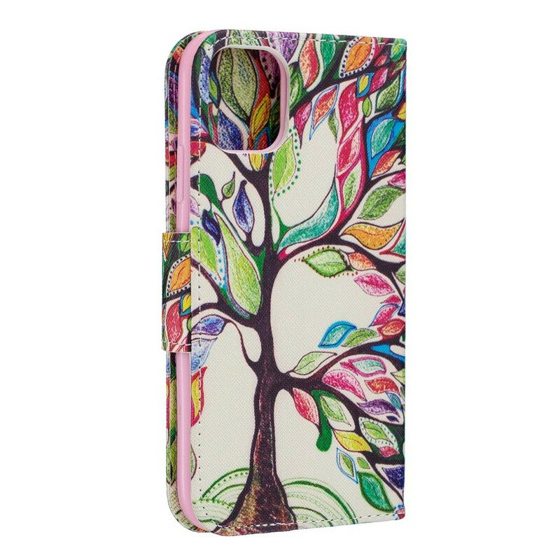 Custodia in pelle iPhone 11 Albero Colorato