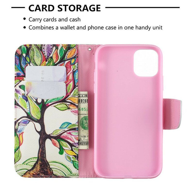 Custodia in pelle iPhone 11 Albero Colorato