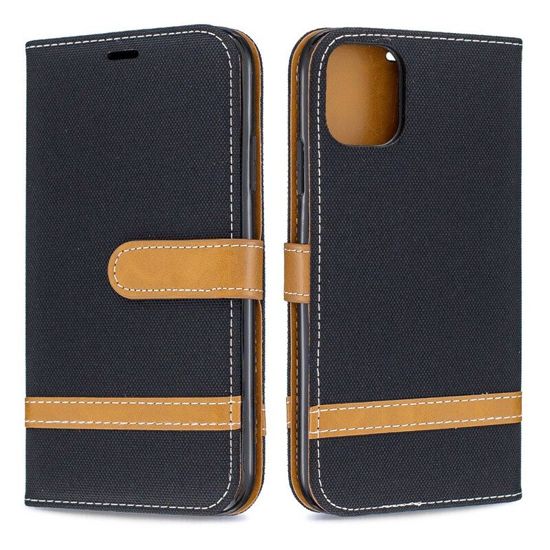 Custodia in pelle iPhone 11 Cinturino Effetto Tessuto E Pelle