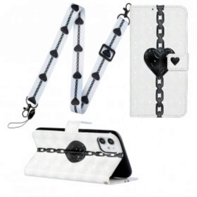 Custodia in pelle iPhone 11 Cinturino Regolabile Con Cuore Incatenato