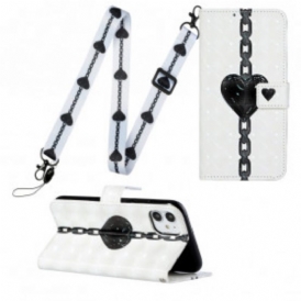 Custodia in pelle iPhone 11 Cinturino Regolabile Con Cuore Incatenato