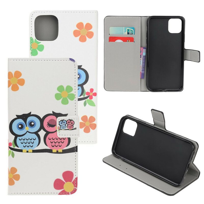 Custodia in pelle iPhone 11 Coppia Di Gufi