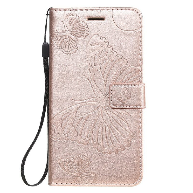 Custodia in pelle iPhone 11 Farfalle Con Cinturino Gigante