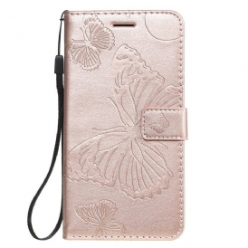 Custodia in pelle iPhone 11 Farfalle Con Cinturino Gigante