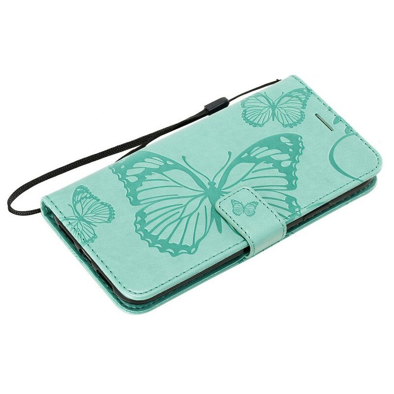 Custodia in pelle iPhone 11 Farfalle Con Cinturino Gigante