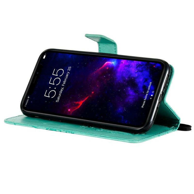 Custodia in pelle iPhone 11 Farfalle Con Cinturino Gigante