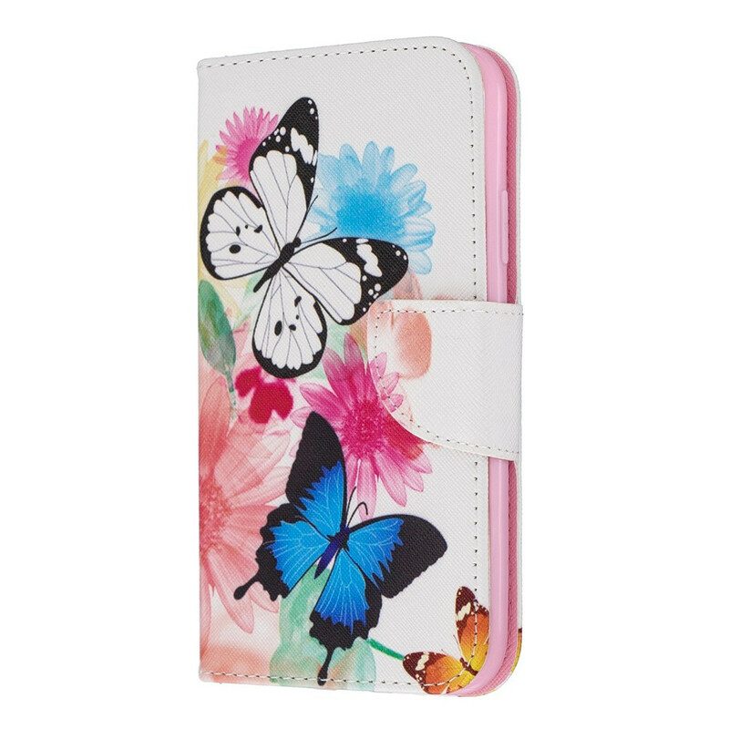 Custodia in pelle iPhone 11 Farfalle E Fiori Dipinti
