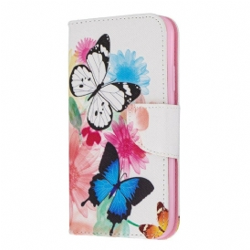 Custodia in pelle iPhone 11 Farfalle E Fiori Dipinti