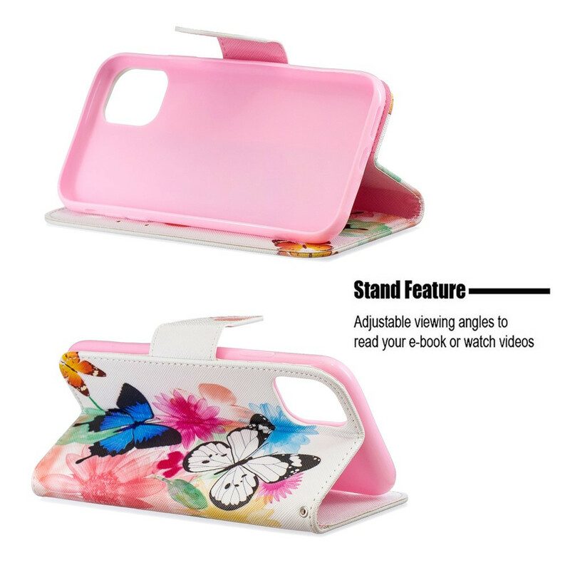 Custodia in pelle iPhone 11 Farfalle E Fiori Dipinti