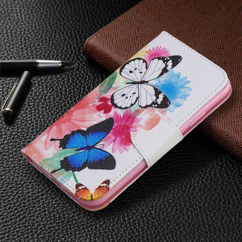 Custodia in pelle iPhone 11 Farfalle E Fiori Dipinti