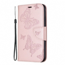 Custodia in pelle iPhone 11 Farfalle Stampate Strappy