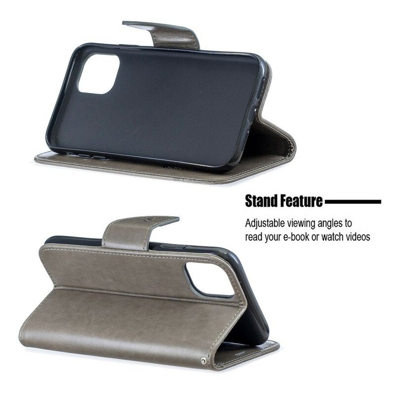 Custodia in pelle iPhone 11 Farfalle Stampate Strappy