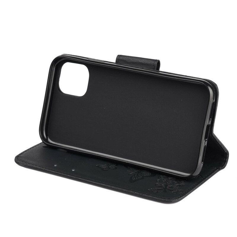 Custodia in pelle iPhone 11 Splendide Farfalle Cinturino