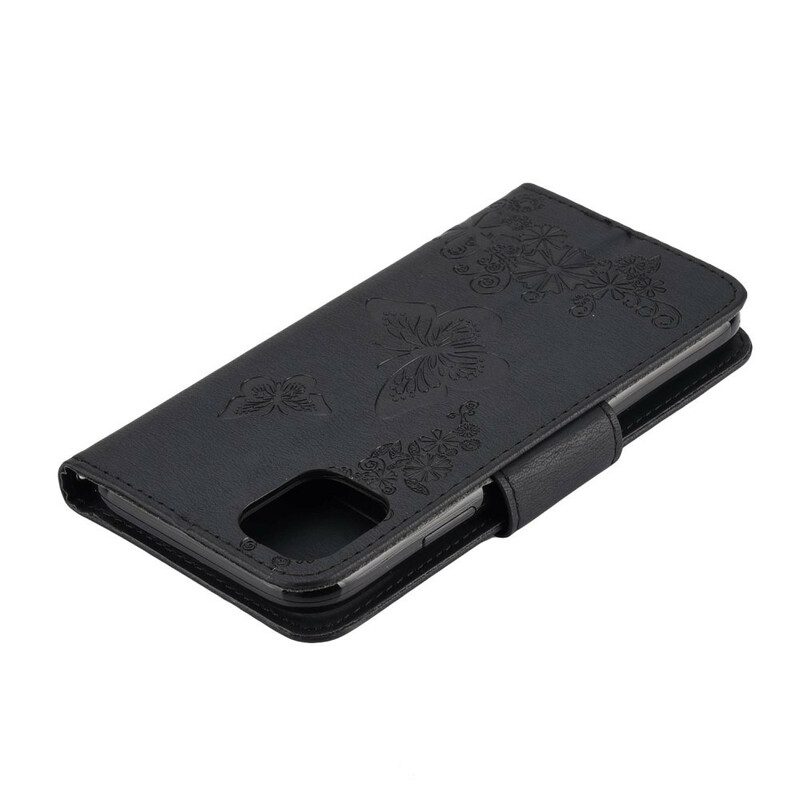Custodia in pelle iPhone 11 Splendide Farfalle Cinturino