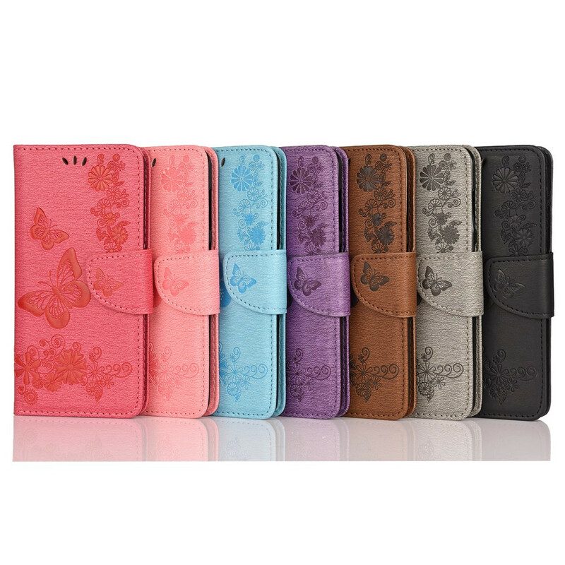 Custodia in pelle iPhone 11 Splendide Farfalle Cinturino