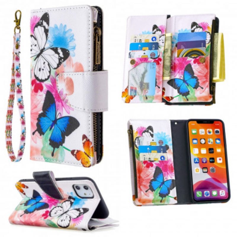 Custodia in pelle iPhone 11 Tasca Con Cerniera Per Farfalle