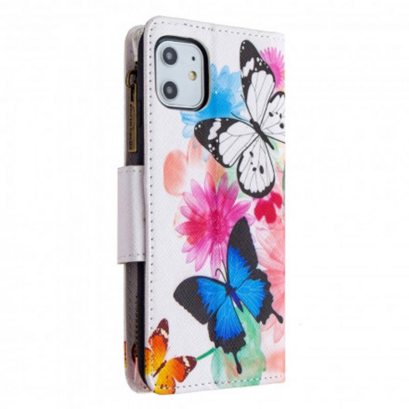 Custodia in pelle iPhone 11 Tasca Con Cerniera Per Farfalle