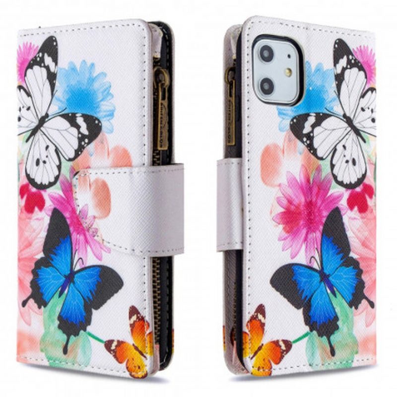 Custodia in pelle iPhone 11 Tasca Con Cerniera Per Farfalle