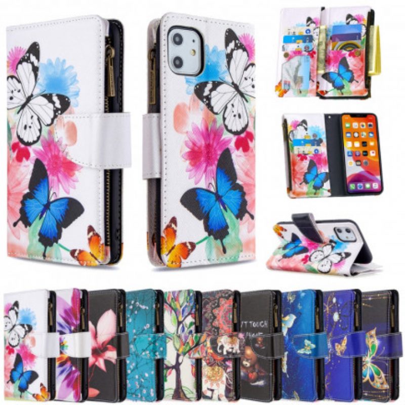 Custodia in pelle iPhone 11 Tasca Con Cerniera Per Farfalle