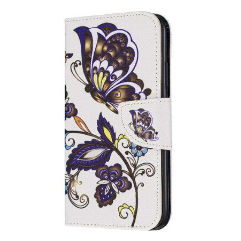 Custodia in pelle iPhone 11 Tatuaggio Farfalle