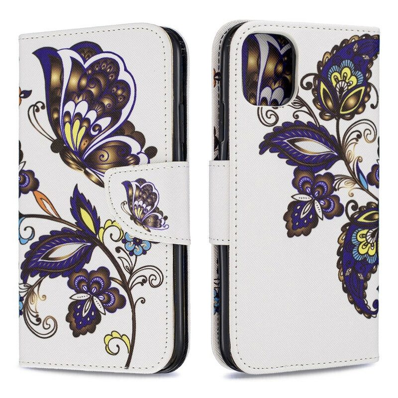 Custodia in pelle iPhone 11 Tatuaggio Farfalle