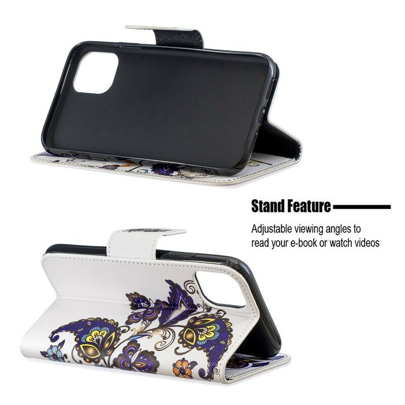 Custodia in pelle iPhone 11 Tatuaggio Farfalle