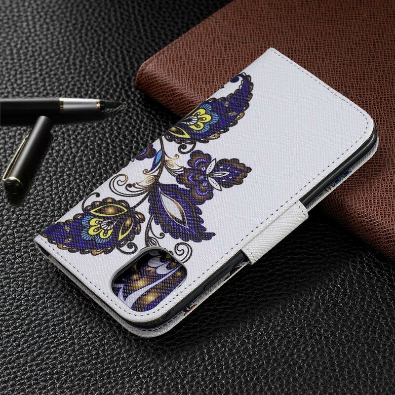 Custodia in pelle iPhone 11 Tatuaggio Farfalle